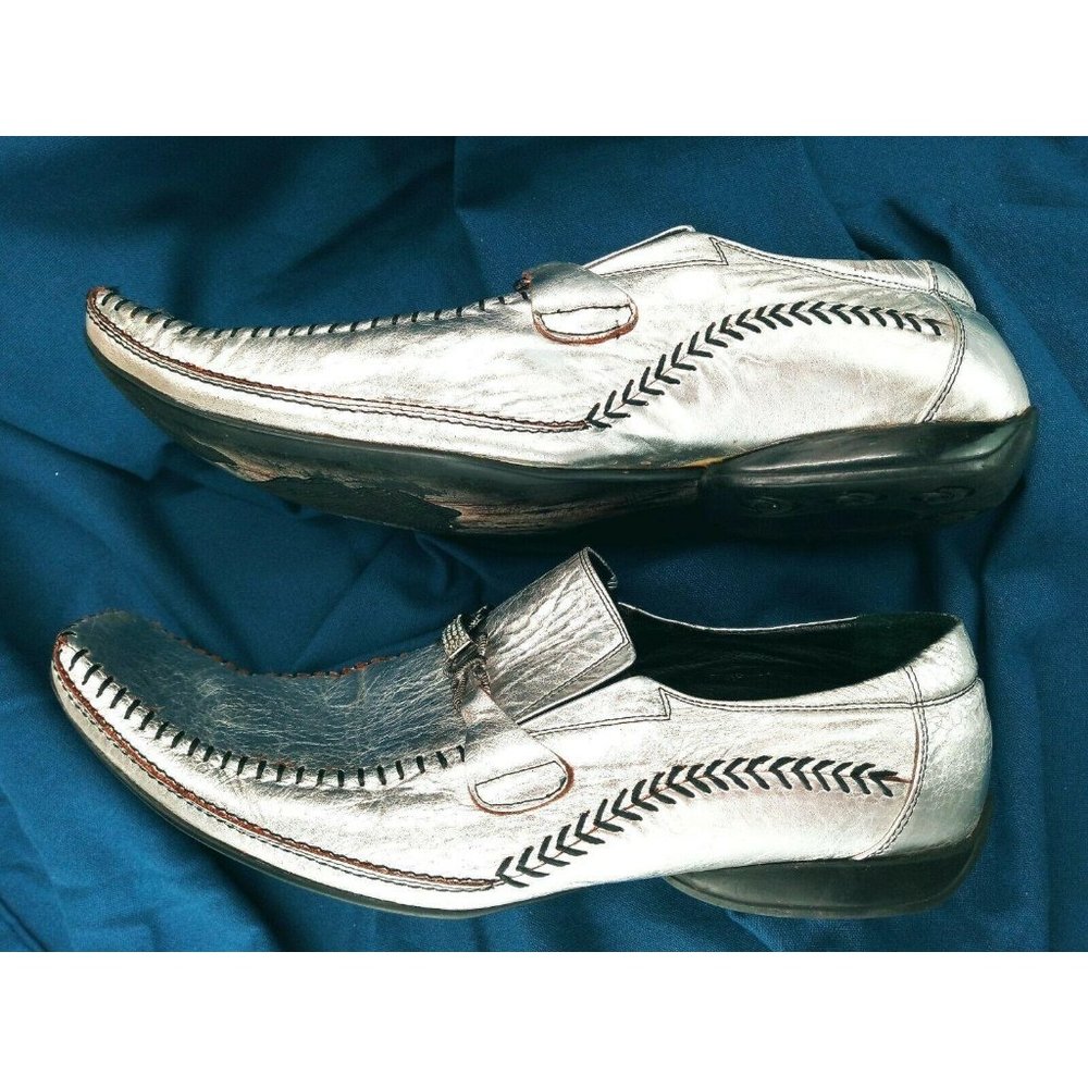 Aurelio Garcia Fiesso Square Toe Silver FI-8068 Leather Dress Loafers Men's 13 - Picture 6 of 12
